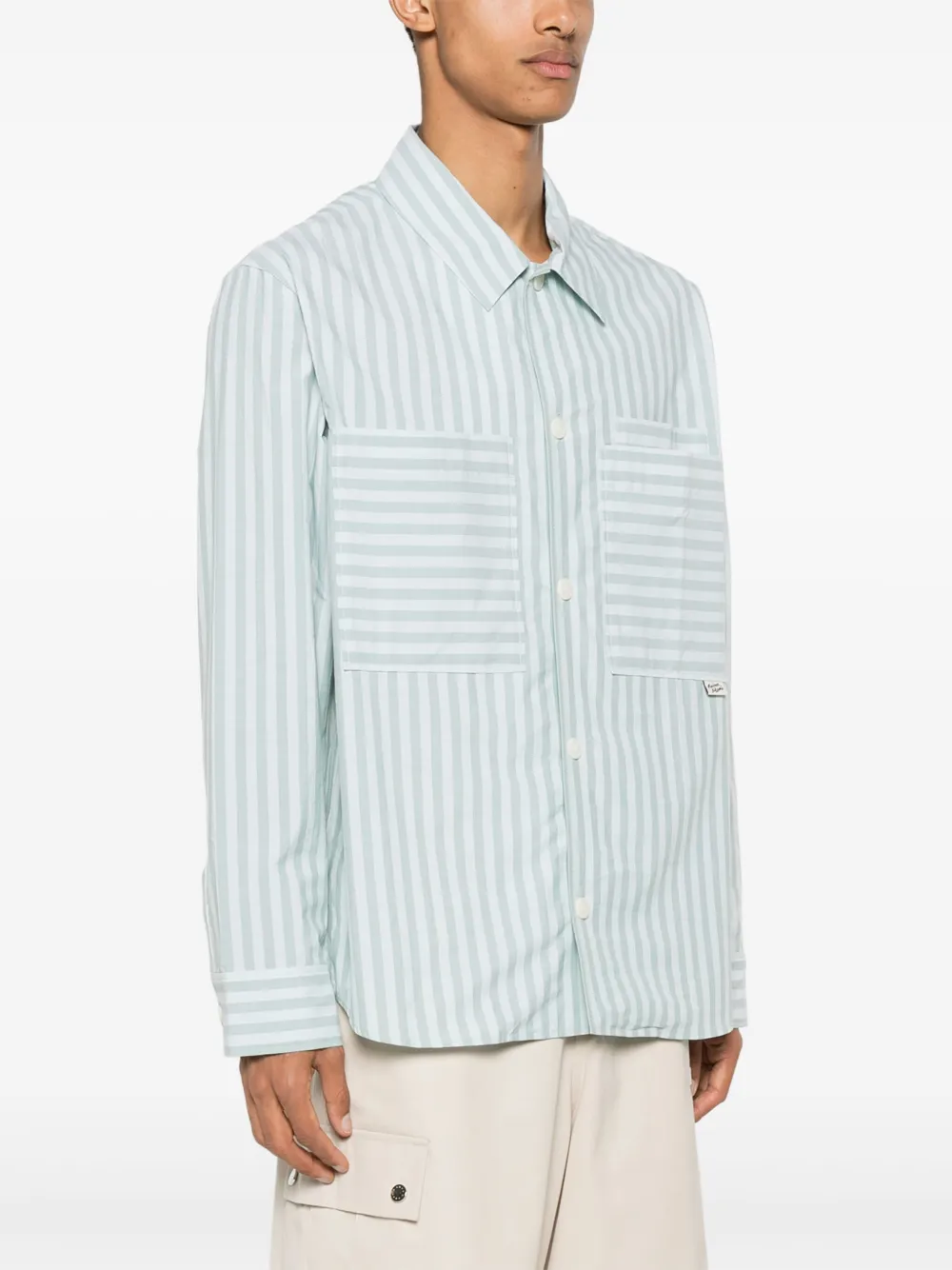 Shop Maison Kitsuné Striped Cotton Shirt In Blue