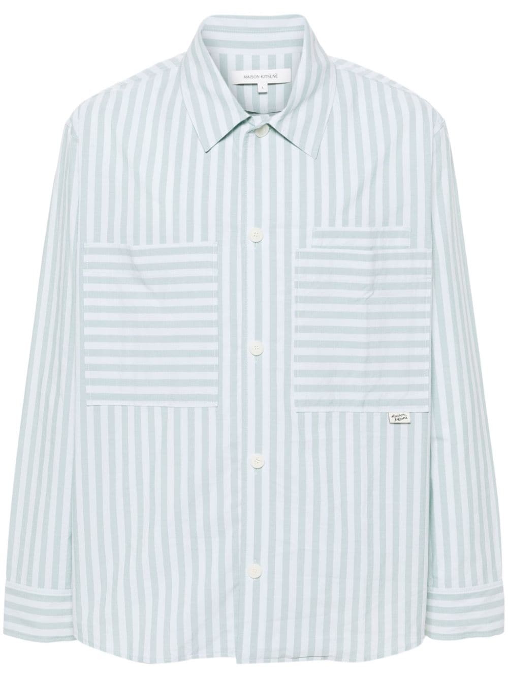 Maison Kitsuné striped cotton shirt Blauw