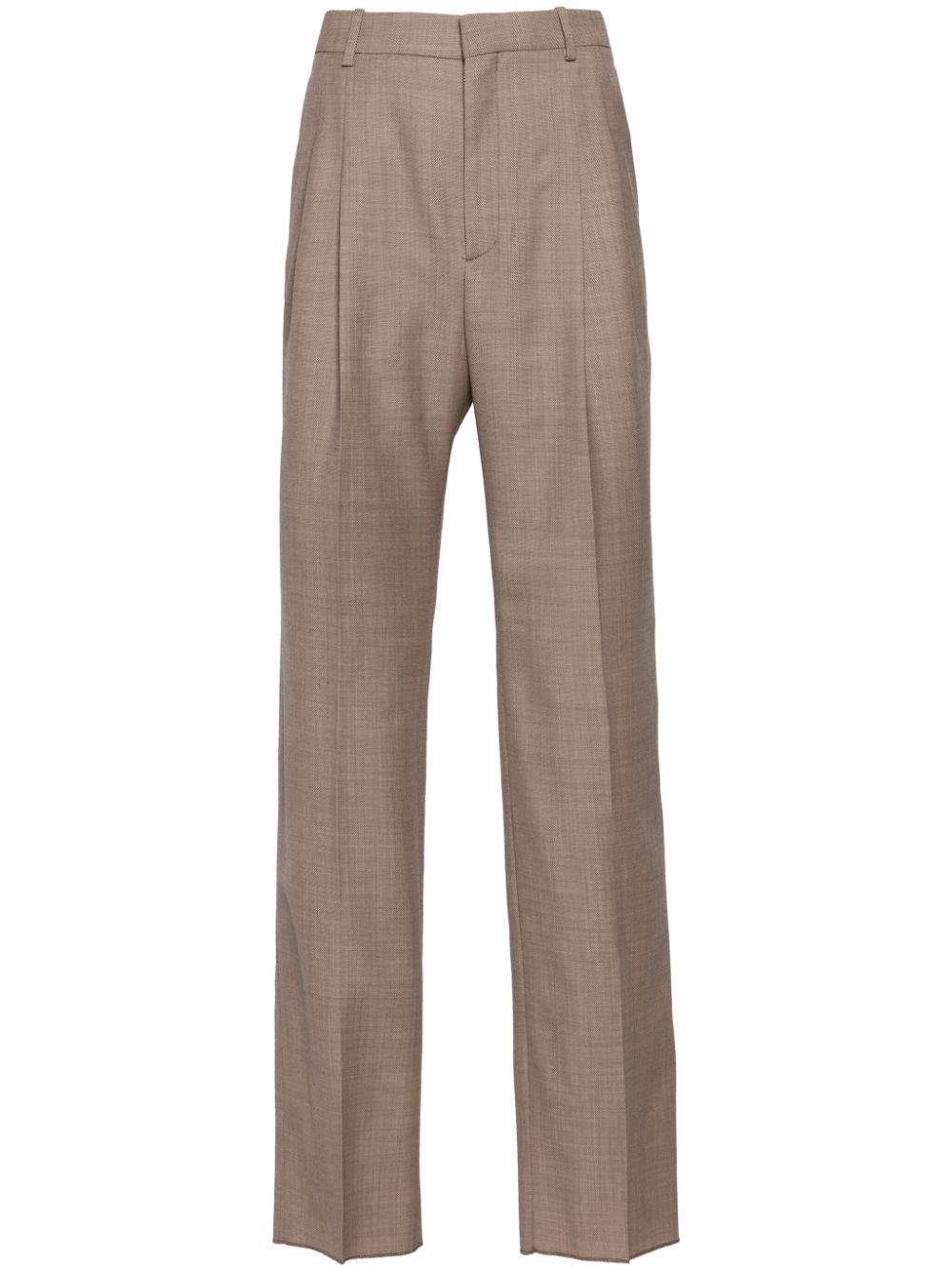 Saint Laurent Pleated Wool Tailored Trousers In Brown