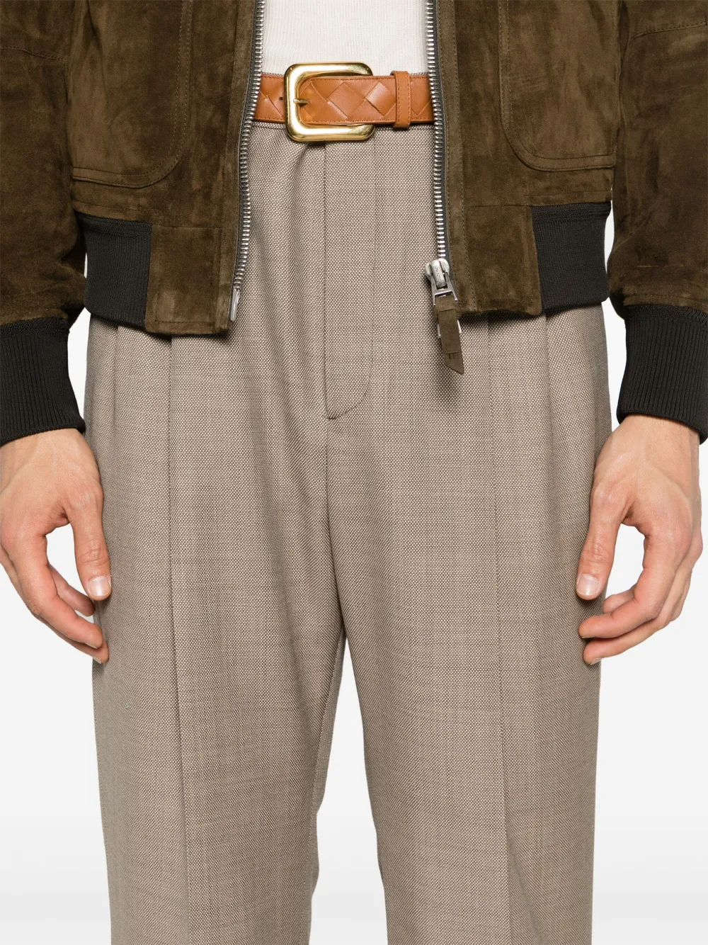 Shop Saint Laurent Pleated Wool Tailored Trousers In Neutrals