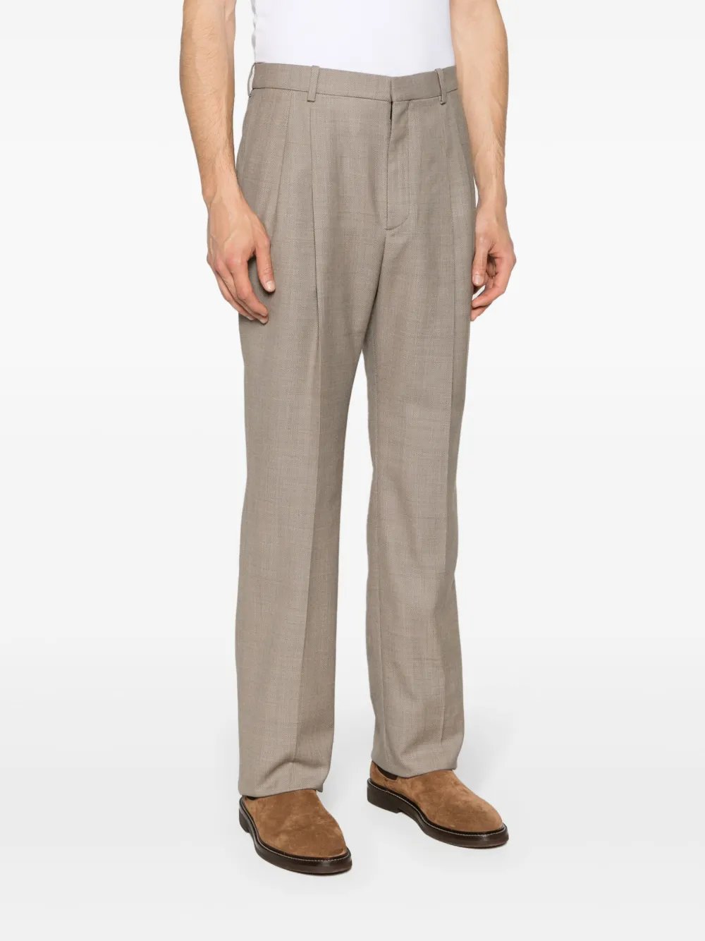 Shop Saint Laurent Pleated Wool Tailored Trousers In Neutrals