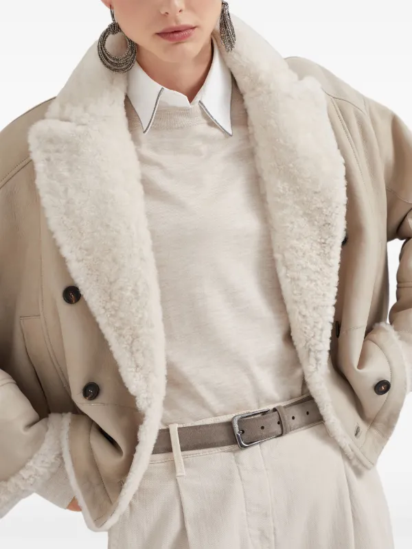 BRUNELLO CUCINELLI ベルト付き ファー ジャケット ベージュ BRUNELLO CUCINELLI ベルト付き ファー ジャケット ベージュ