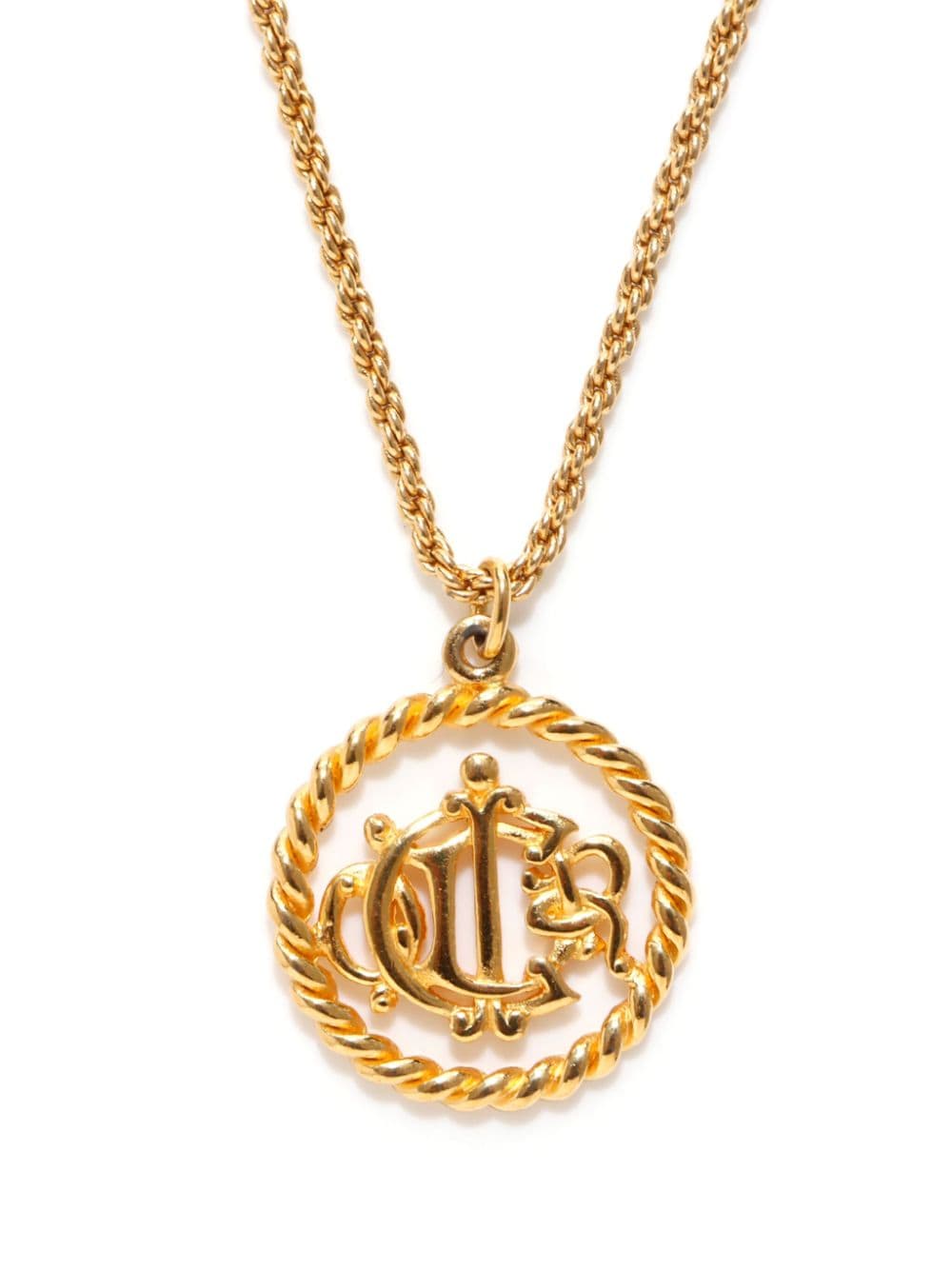 Pre-owned Dior Cd Logo-pendant Chain Necklace In Gold