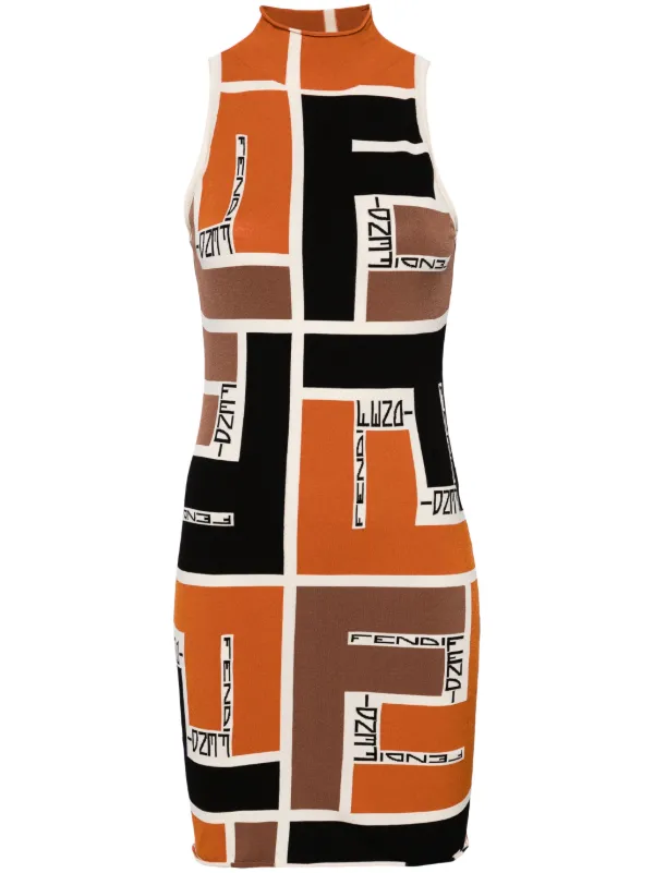 FENDI colour block high neck Minidress Orange FARFETCH IE