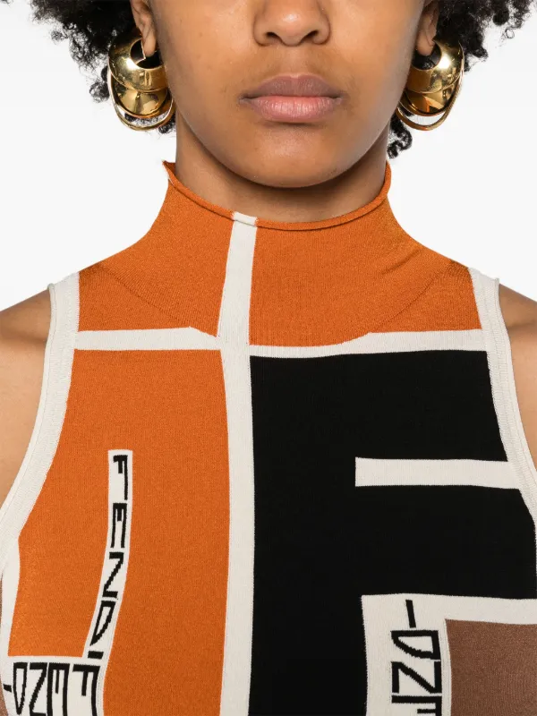 FENDI colour block high neck Minidress Orange FARFETCH IE