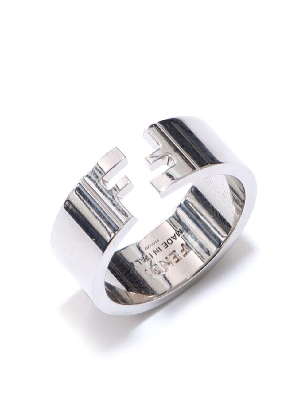 Pre-owned Fendi Ff Cut-out Ring In Silver