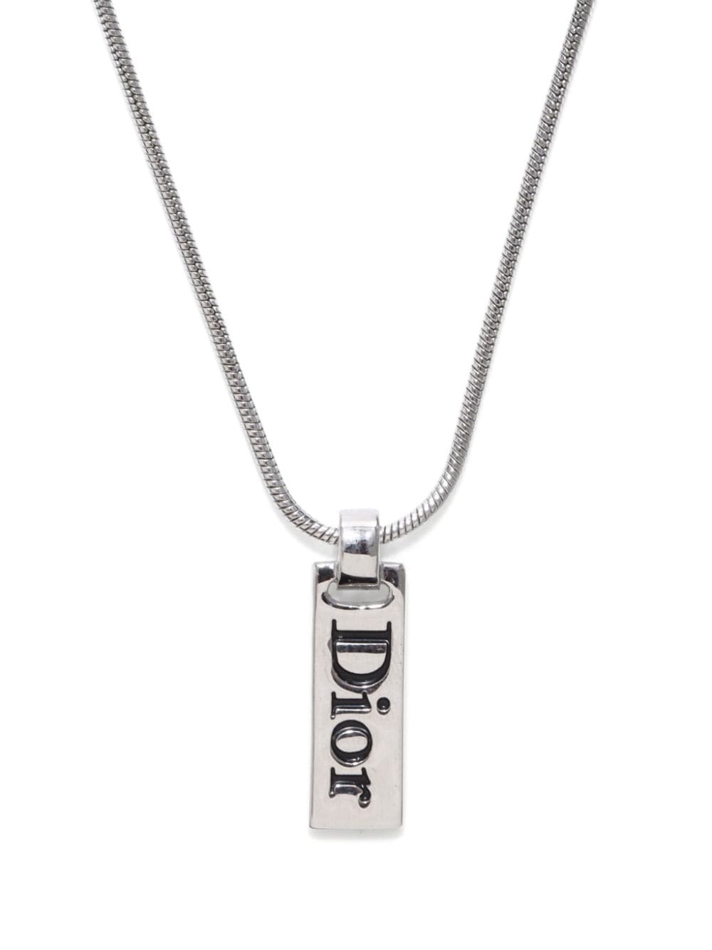 Pre-owned Dior Silver Plated Logo Plate Necklace