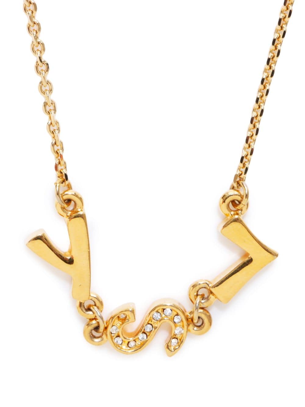 Pre-owned Saint Laurent Gold Plated Ysl Rhinestone Necklace