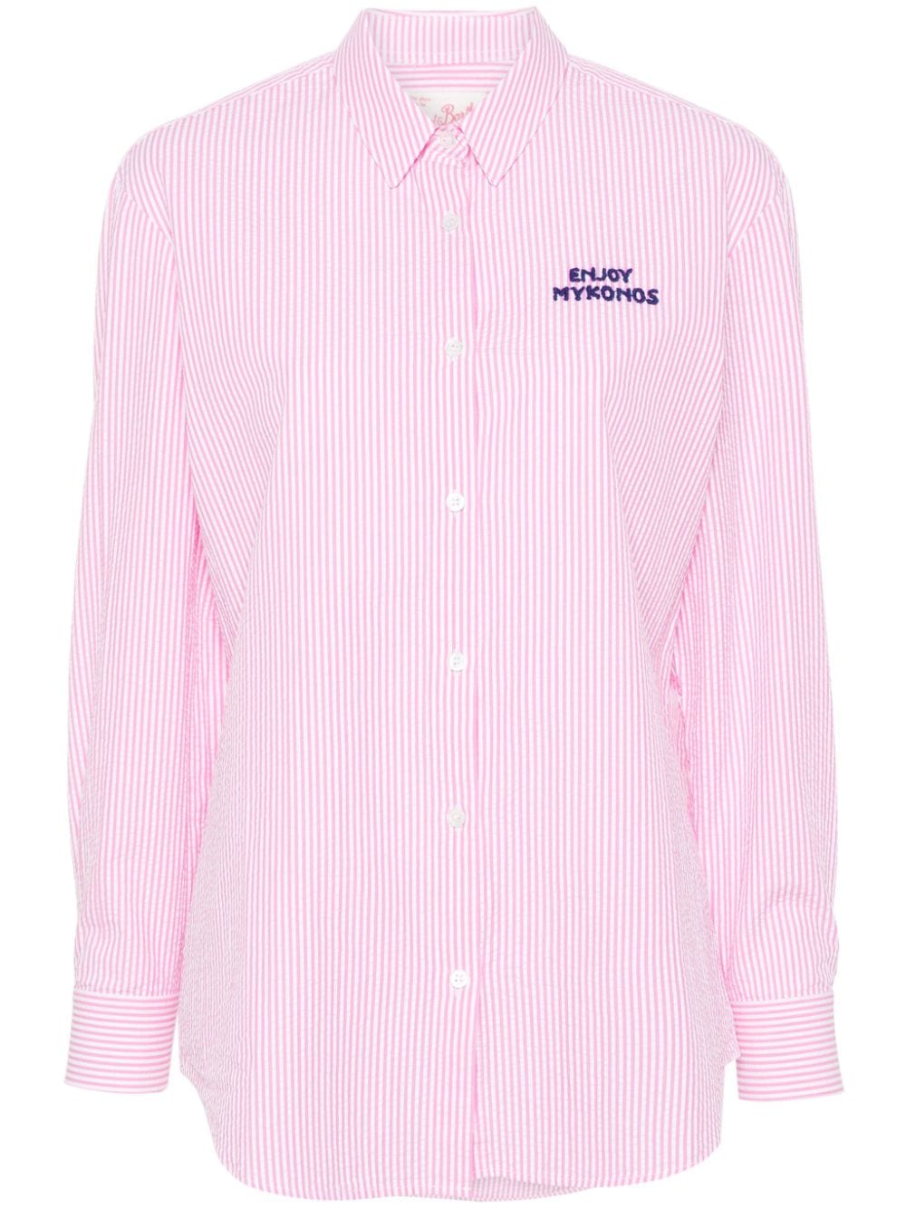 Mc2 Saint Barth Striped Seersucker Shirt In Pink