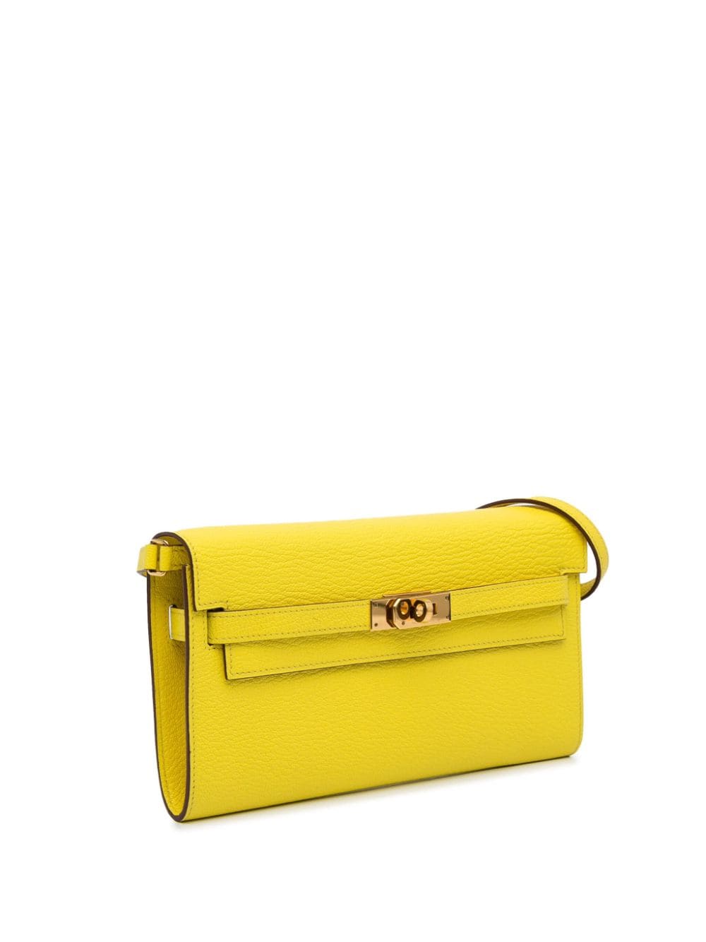Pre-owned Hermes 2022 Chevre Kelly To Go Wallet Crossbody Bag In Yellow