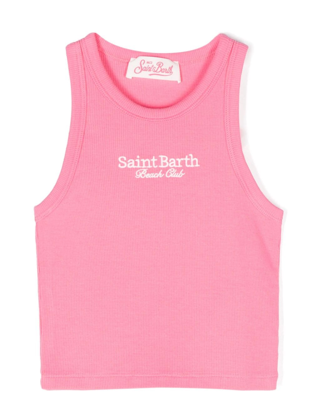 Mc2 Saint Barth Kids' Logo-embroidered Ribbed Top In Pink