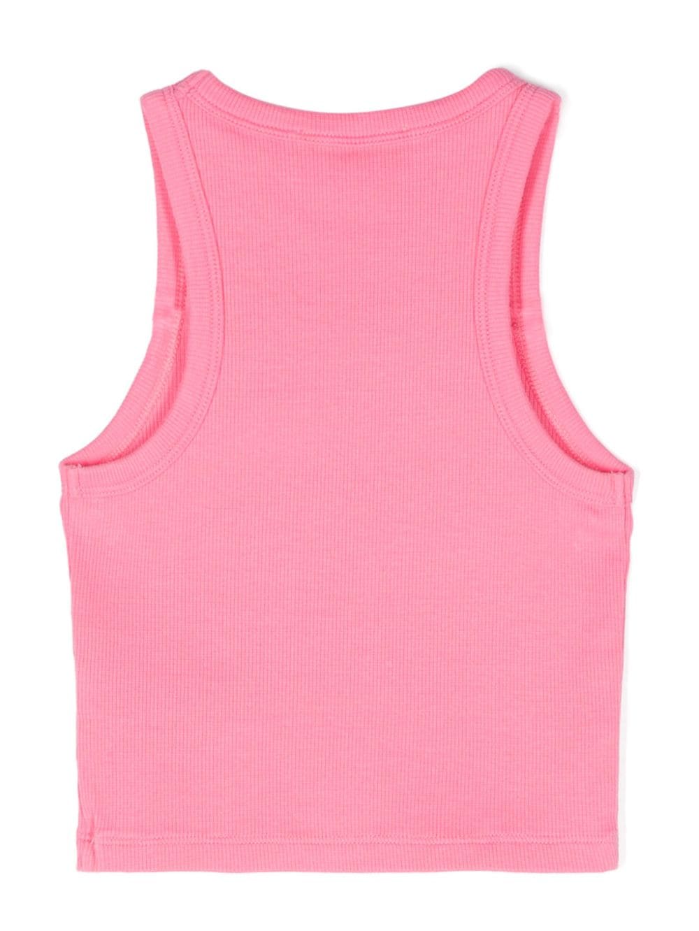 Shop Mc2 Saint Barth Logo-embroidered Ribbed Top In Pink