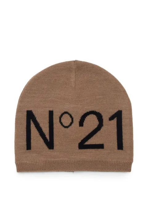 Nº21 Kids intarsia-knit logo beanie hat