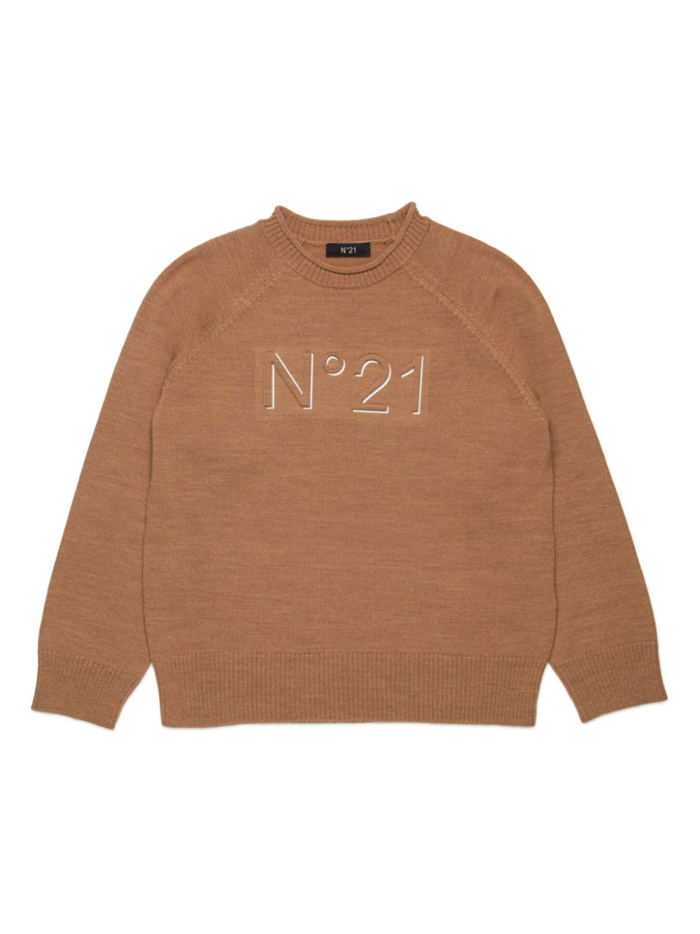 Nº21 Kids logo-embossed wool-blend jumper - Brown