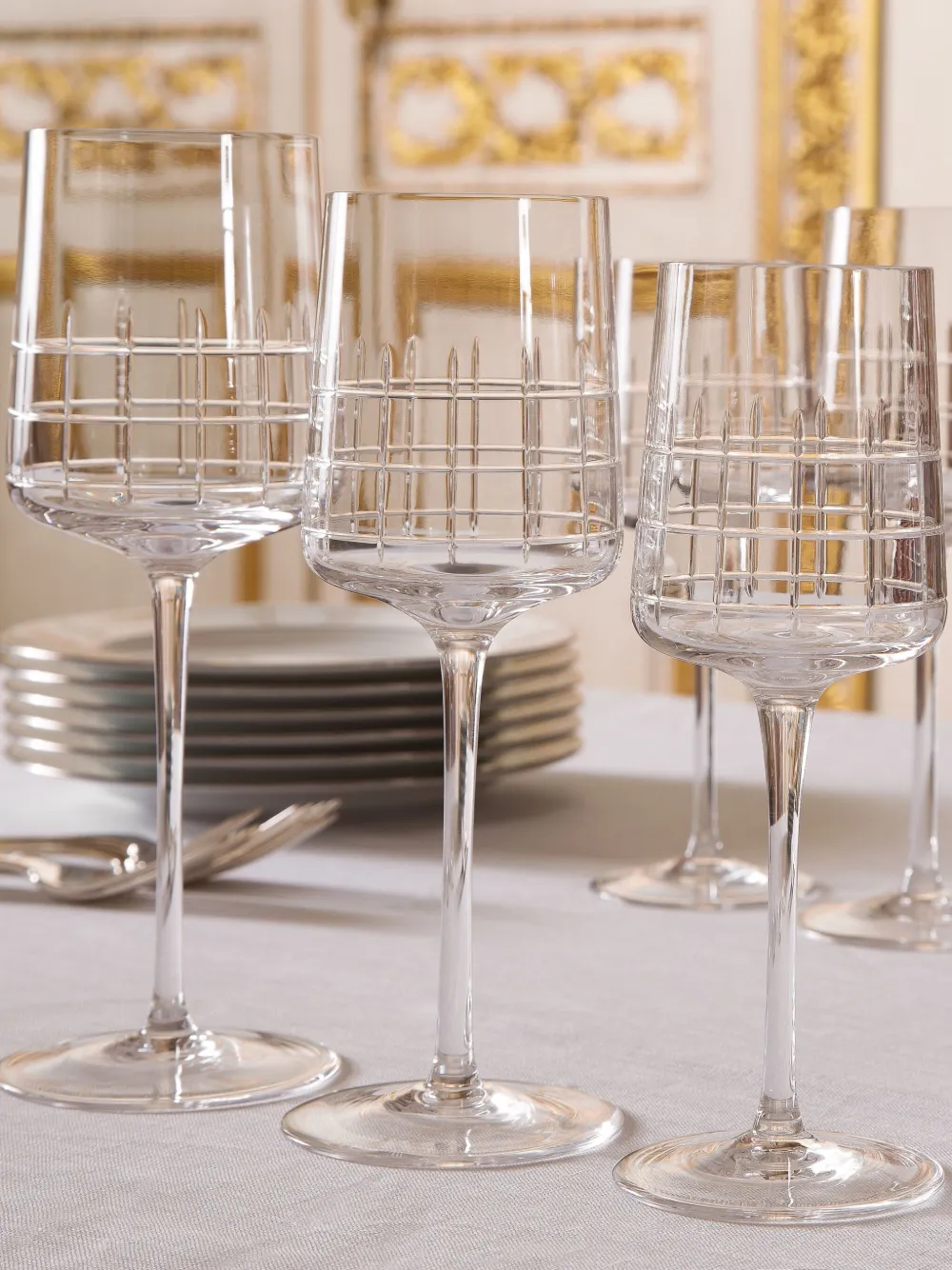 Christofle Graphik Crystal-glass Red Wine Glasses Set Of Two In White