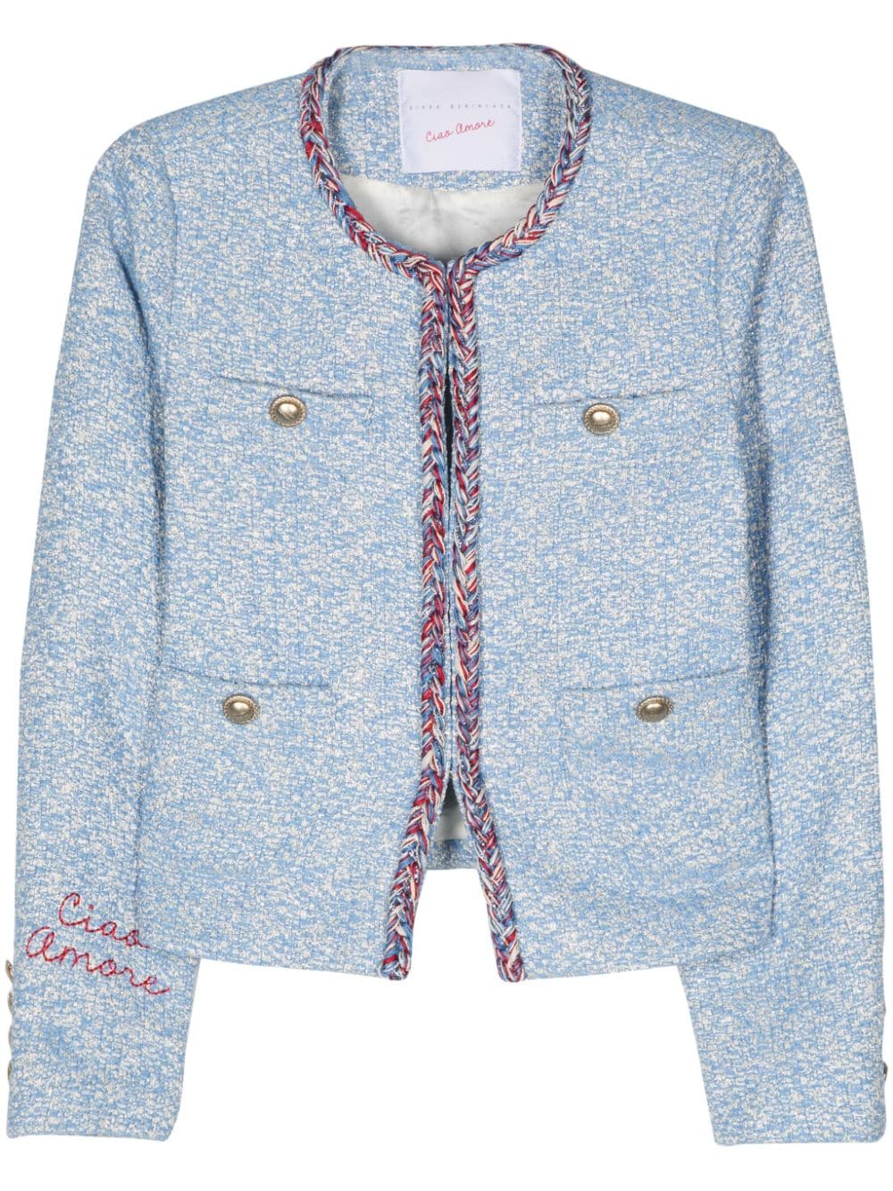 Giada Benincasa logo-embroidered tweed jacket - Blu