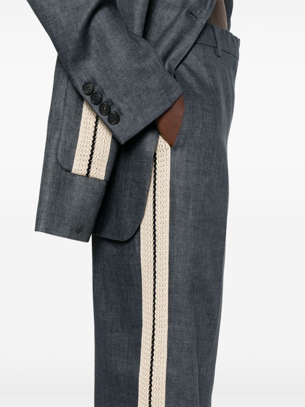 Shop Palm Angels Linen Side-stripe Straight-leg Trousers In Grey