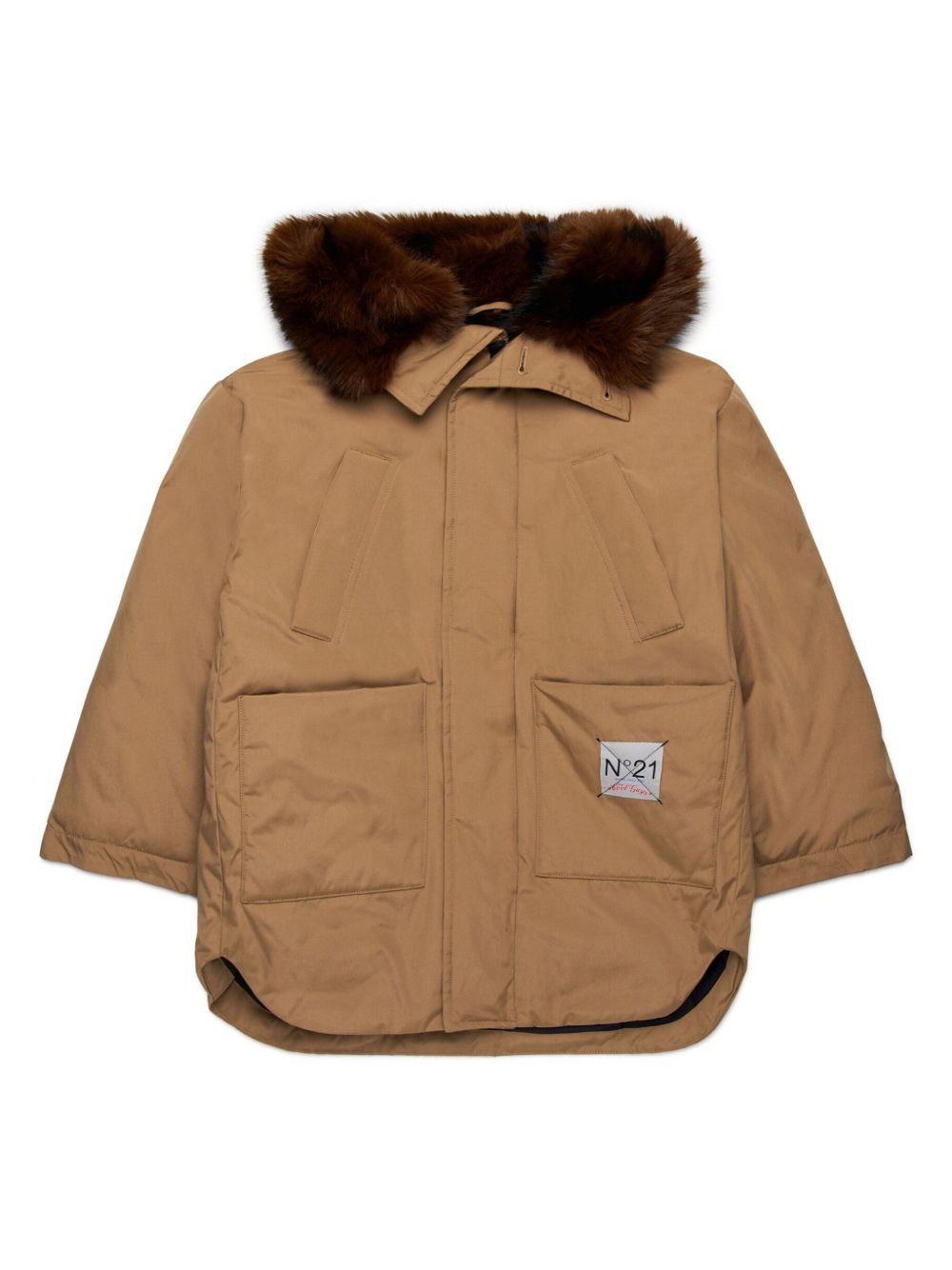 Nº21 Kids faux-fur hooded puffer coat - Brown