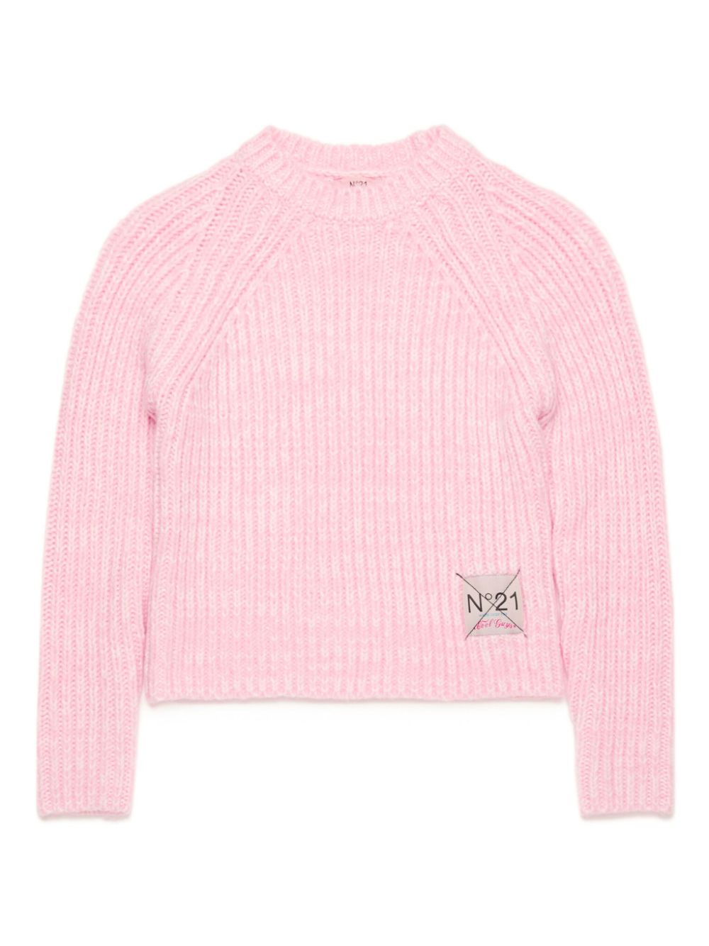 Nº21 Kids logo-appliqué chunky-knit jumper - Pink