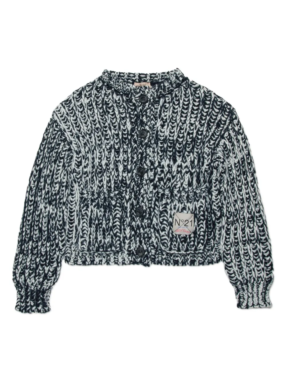 N°21 Chunky-knit Logo-appliqué Cardigan In Black
