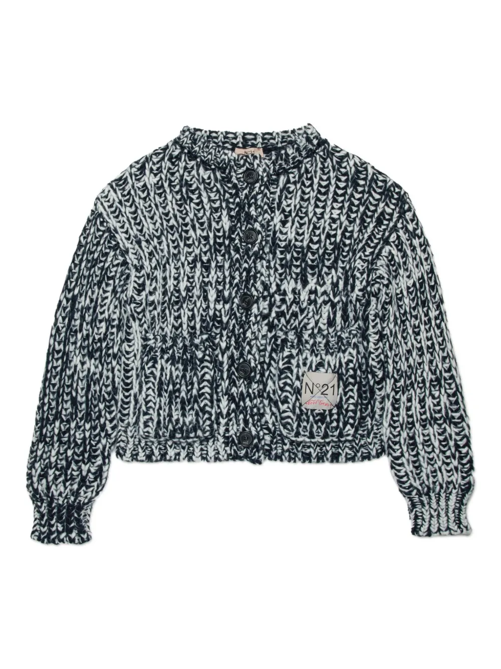 Nº21 Kids chunky-knit logo-appliqué cardigan | Black | Image 1