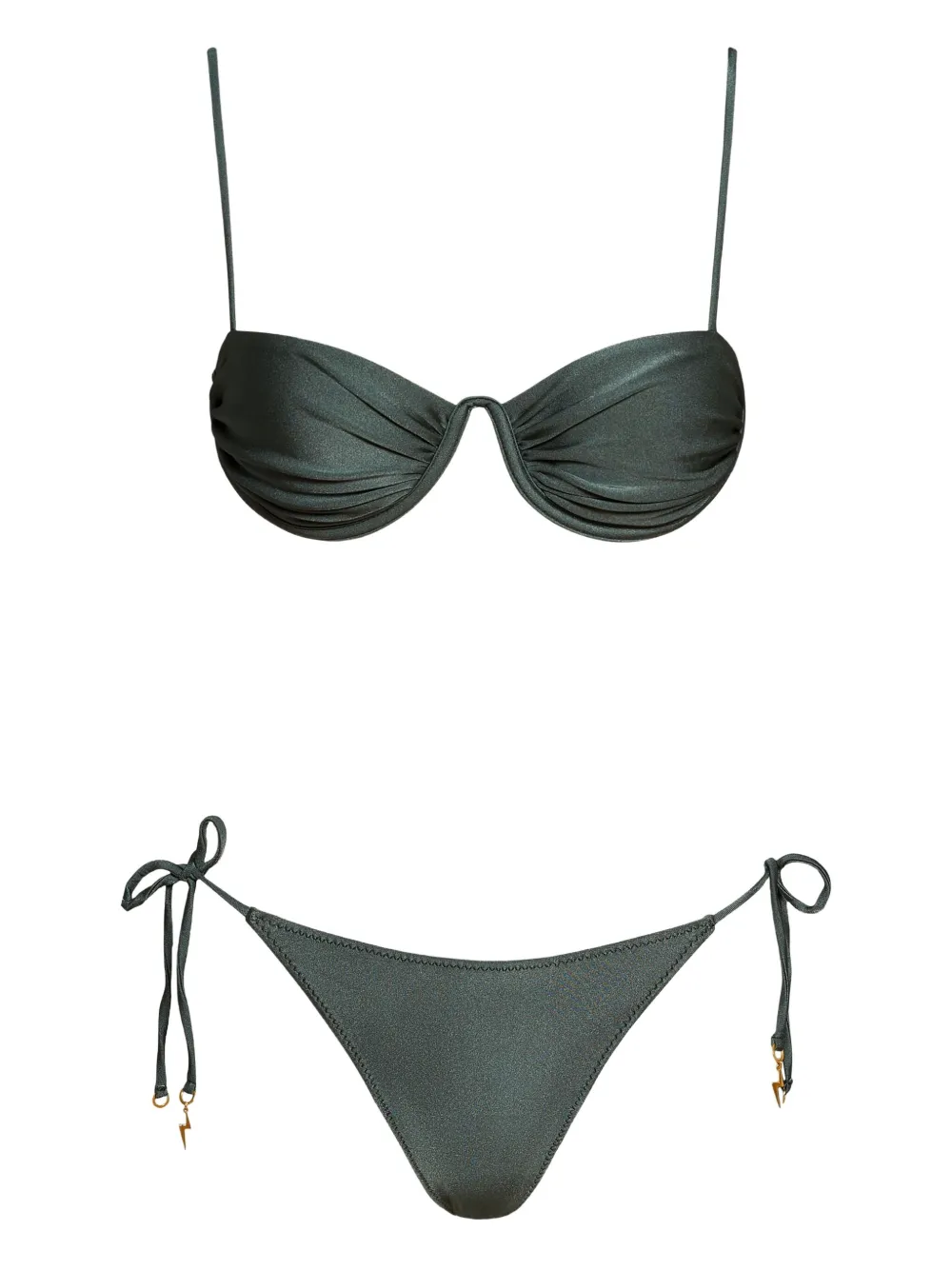 Noire Swimwear Monowire satin bikini set | Green | Image 1