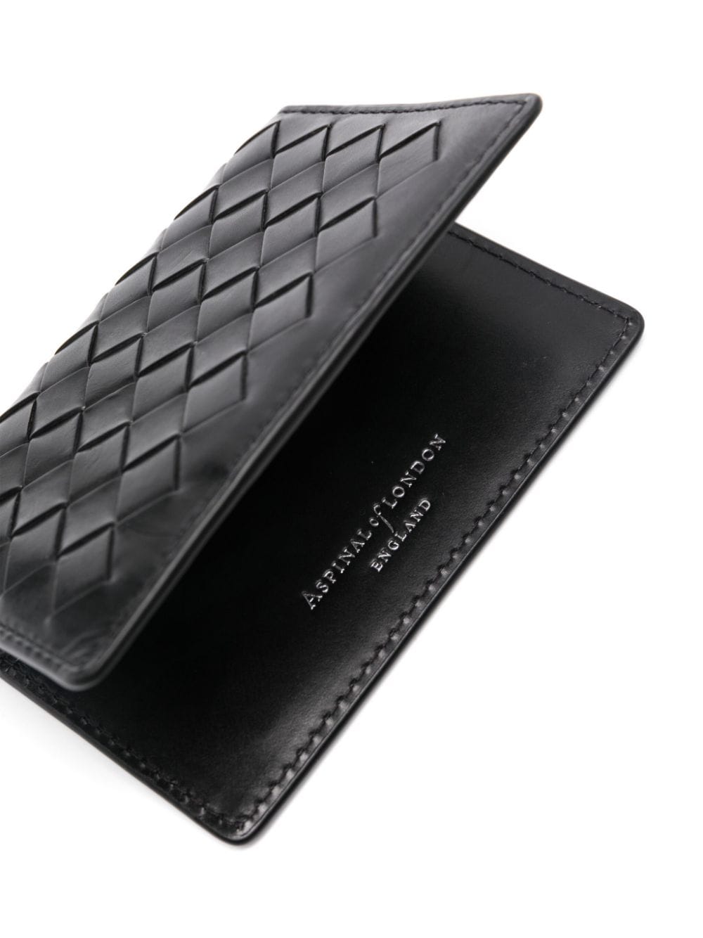 Shop Aspinal Of London Woven-design Bi-fold Cardholder In Black