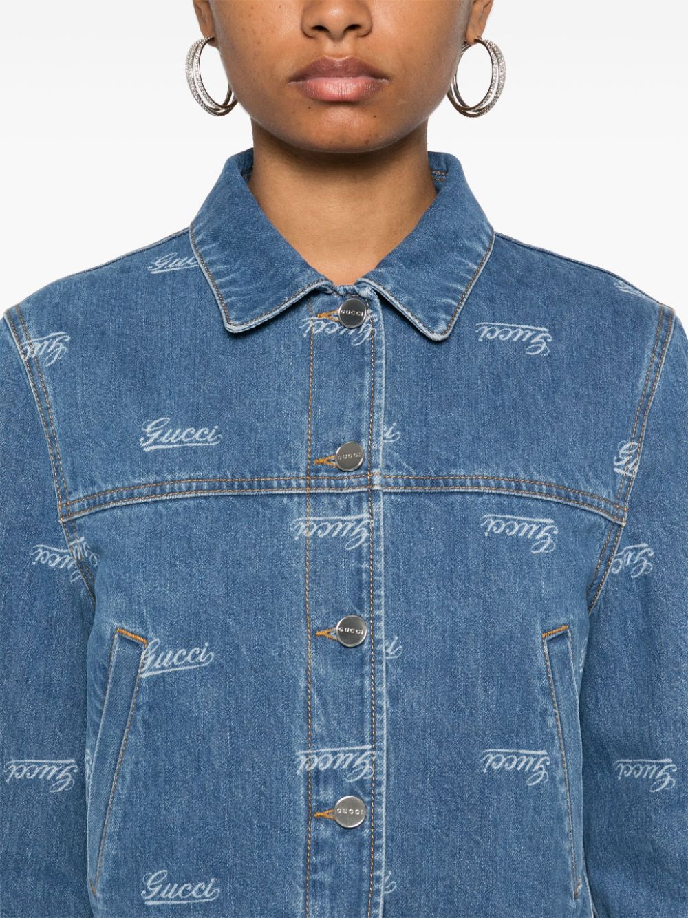 Shop Gucci Lasered Denim Jacket In Blue