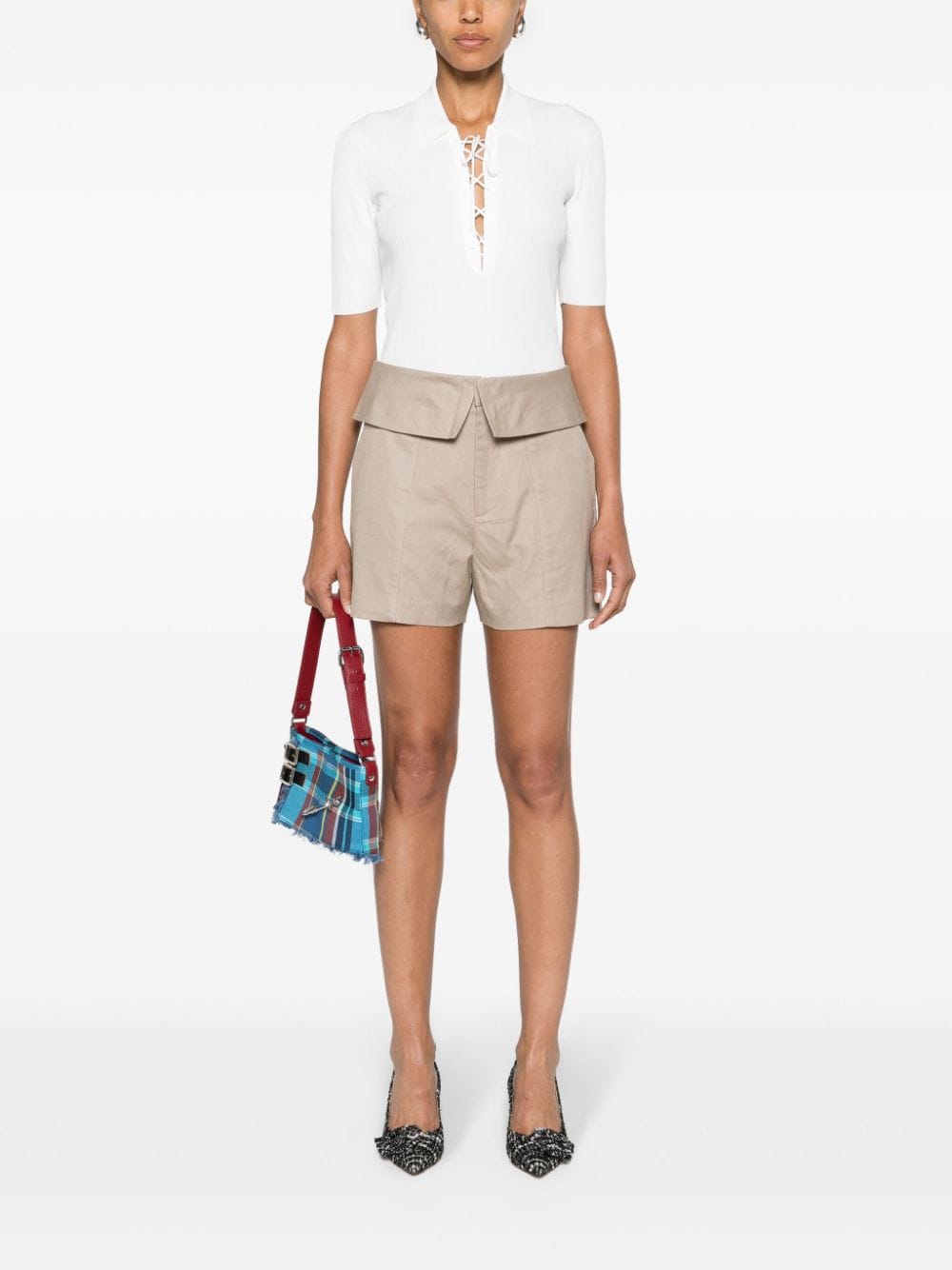 Shop Frame Folded-waist Shorts In Neutrals