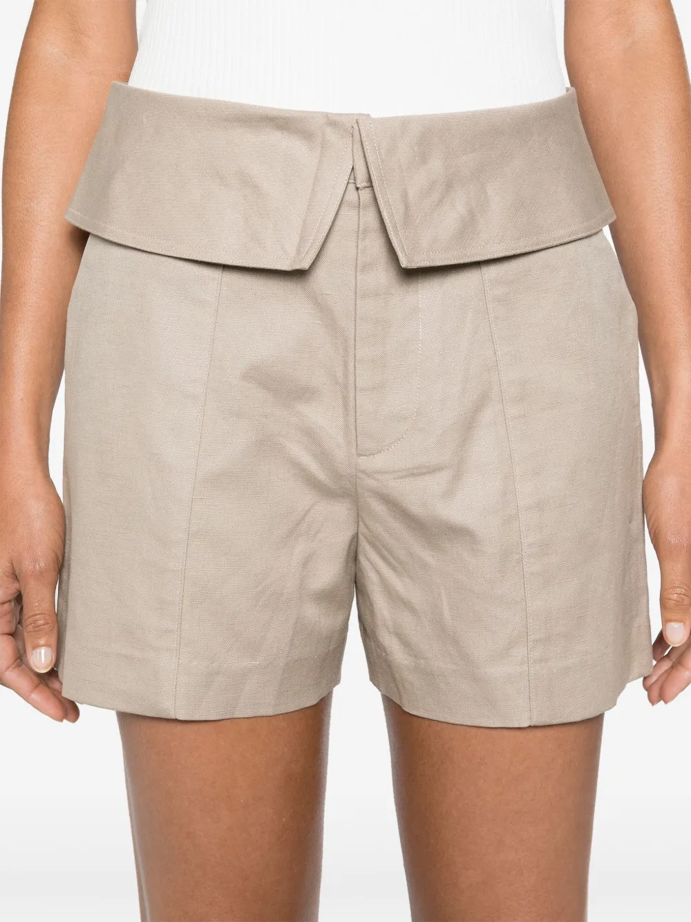 Shop Frame Folded-waist Shorts In Neutrals