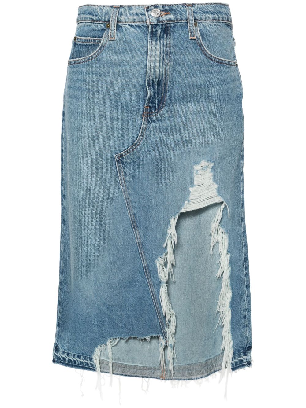 Shop Frame Distressed Denim Skirt In Blue