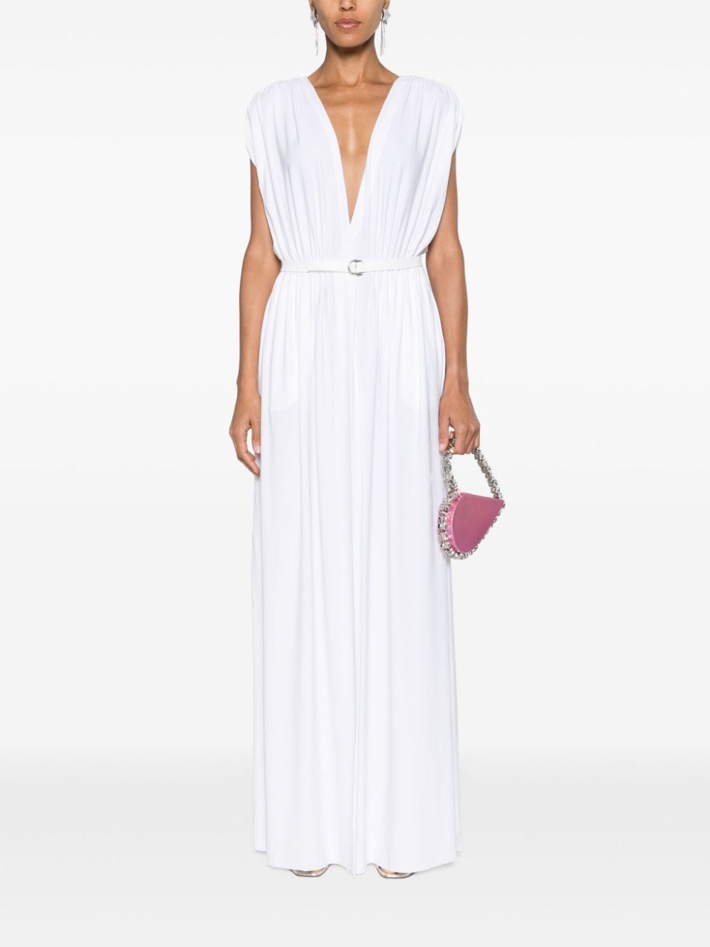 Shop Norma Kamali Belted Gathered Maxi Dress In White