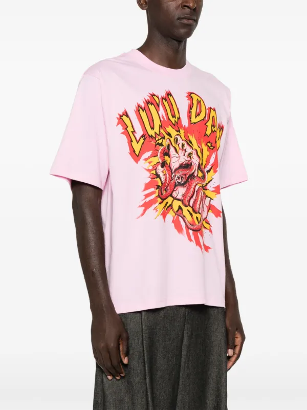 LỰU ĐẠN graphic-print Cotton T-shirt | Pink | FARFETCH