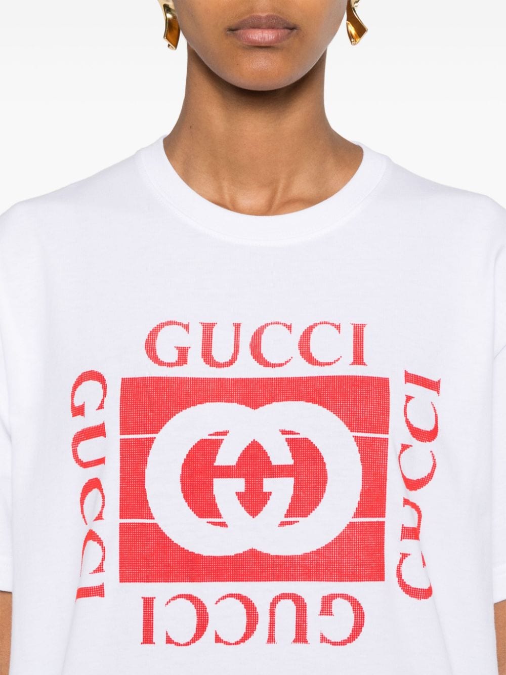 Shop Gucci Printed Cotton T-shirt In 白色