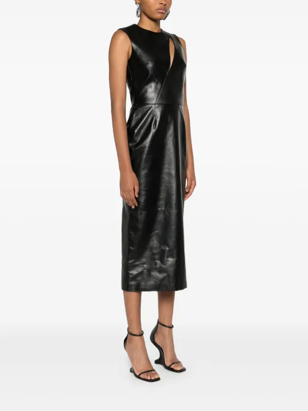 Alexander McQueen Leather Midi Dress Black FARFETCH NZ