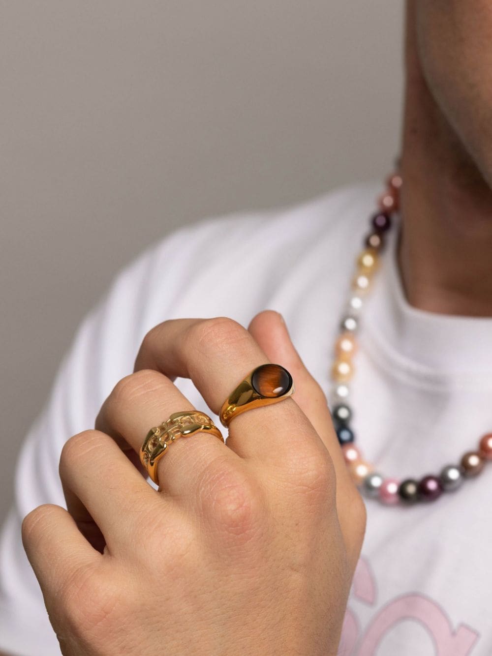 Shop Nialaya Jewelry Tiger-eye Engraved Signet Ring In Gold