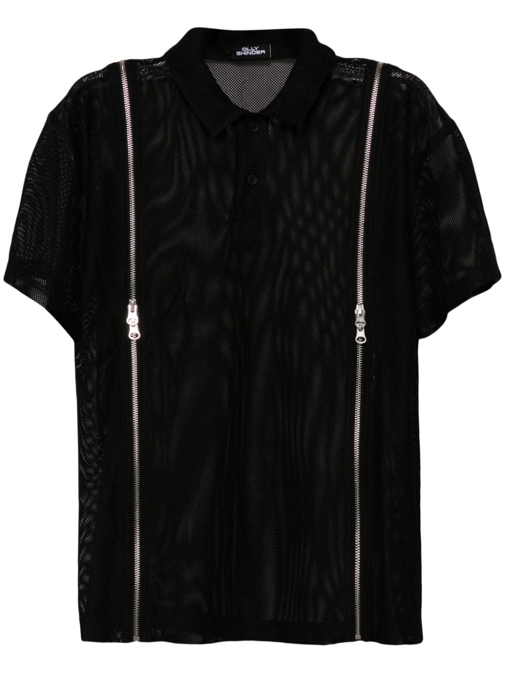 Olly Shinder double-zip mesh polo shirt - Nero