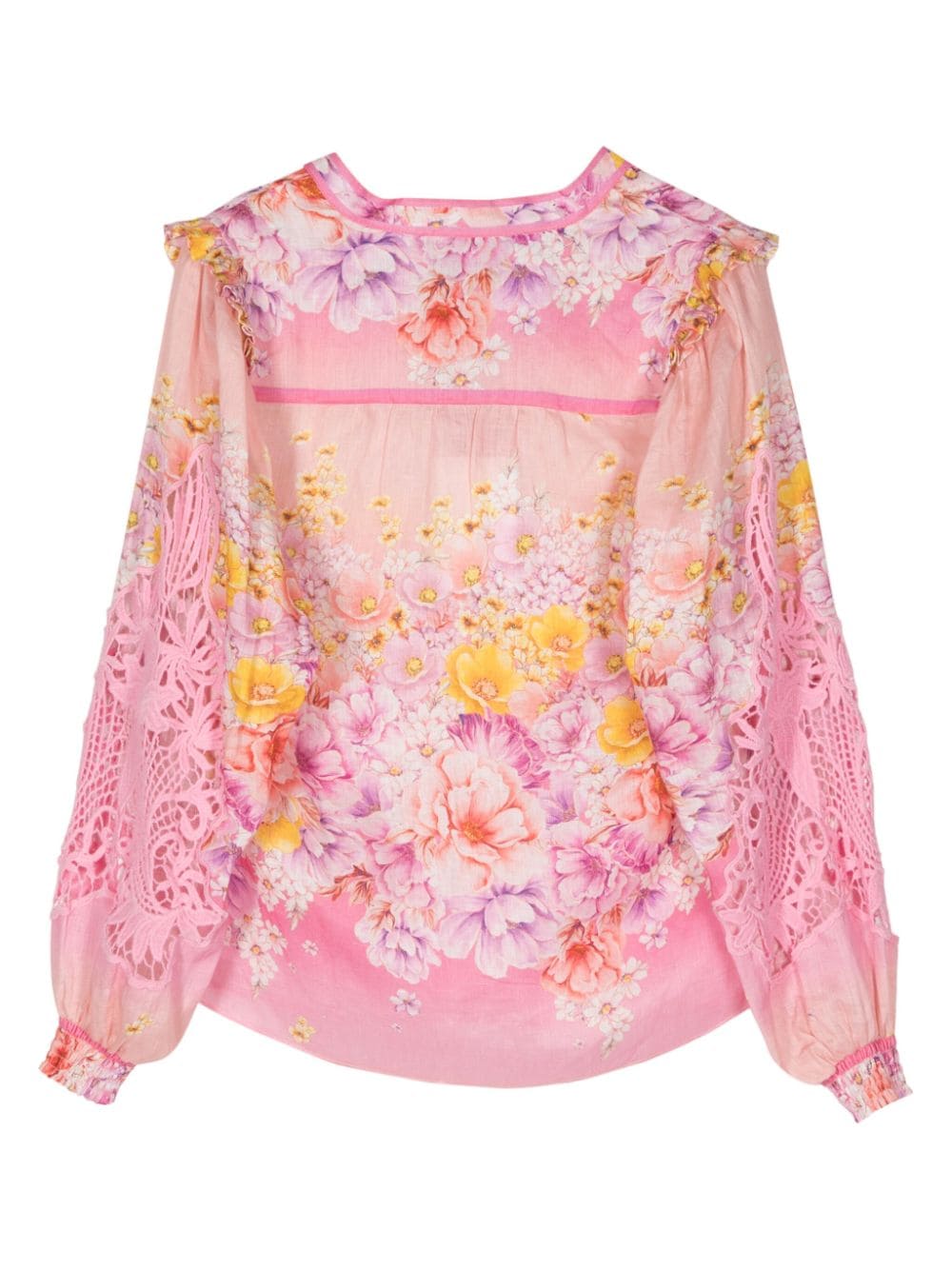 Shop Hale Bob Floral-print Ruffle-detail Blouse In Pink