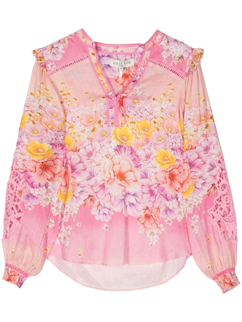 Hale Bob Floral-print Ruffle-detail Blouse In Pink