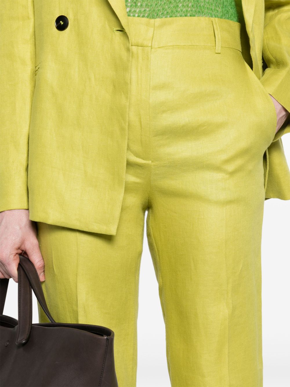 Shop Antonelli Tailored Linen Trousers In Green