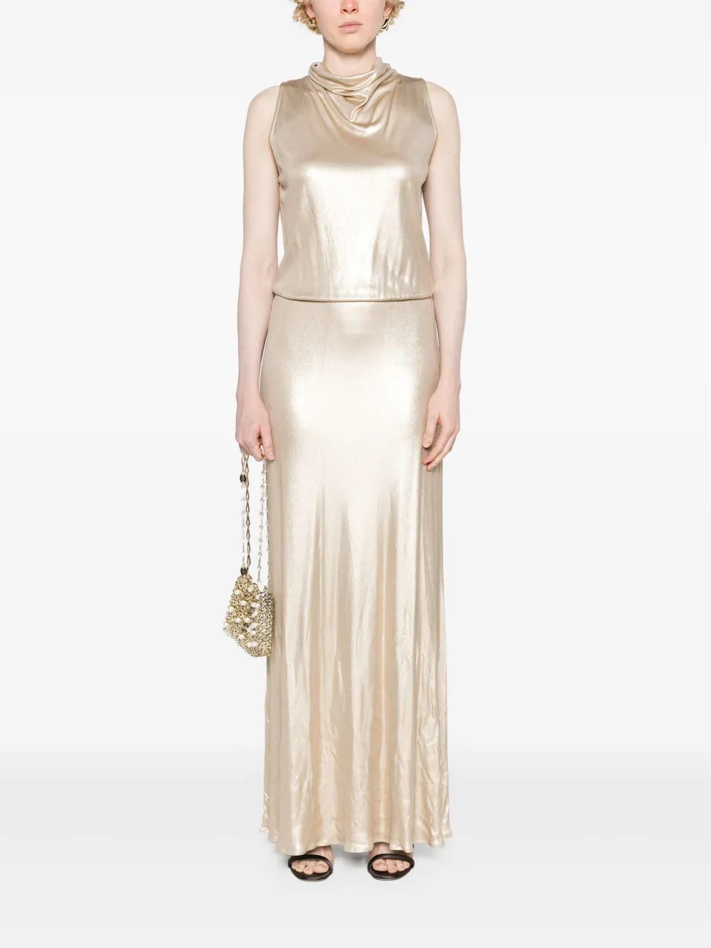 Shop Antonelli Metallic-sheen Maxi Dress In Gold