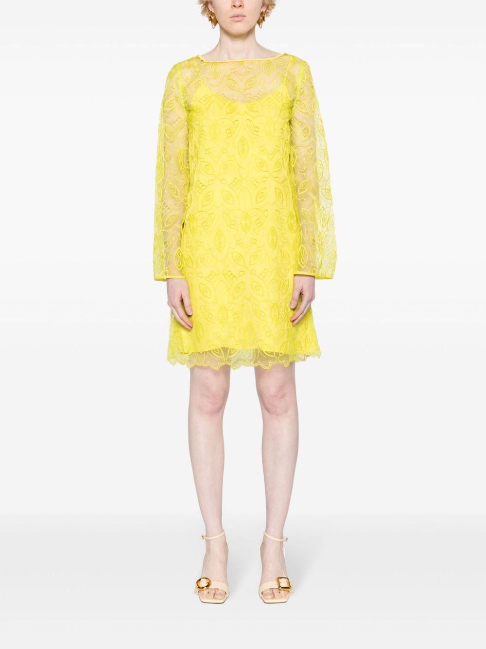 Shop Max Mara Bracco Motif-embroidered Midi Dress In Yellow