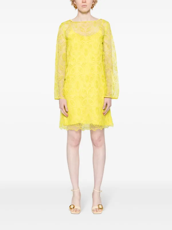 Max Mara Bracco motif-embroidered Midi Dress Yellow FARFETCH JO