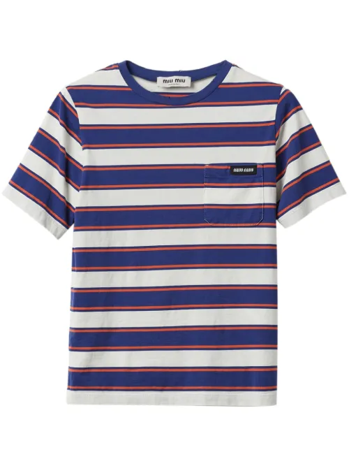 T-shirt en coton à rayures - Miu Miu - Modalova