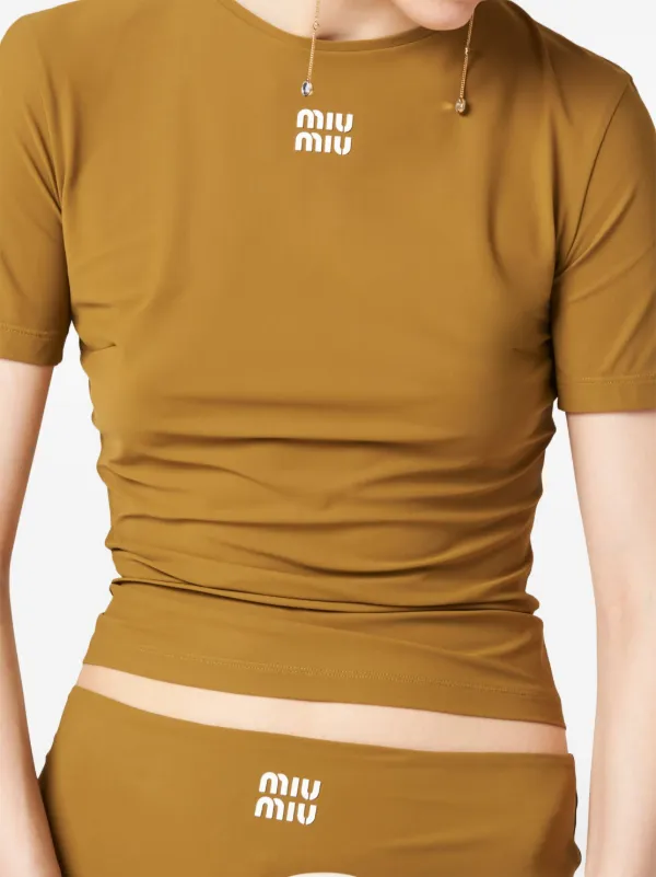 Tシャツ・カットソー MIU MIU 25SS Kakao Logo Patch Crop T-Shirt MJN561 15NM F0324 M039180-Logo-patch-T-shirt-Miu