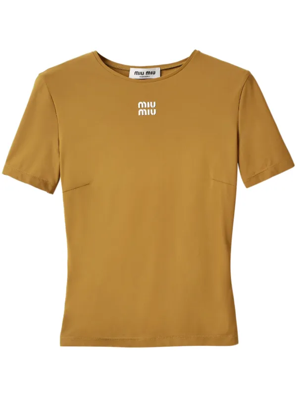 Miu Miu Camiseta Com Aplicação De Logo | Verde | FARFETCH BR