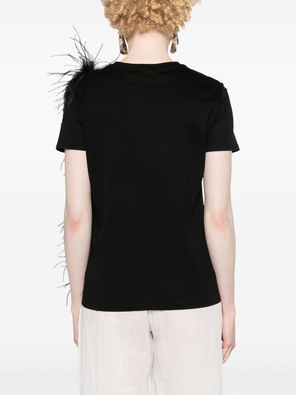 Max Mara T-shirt met veren afwerking Zwart
