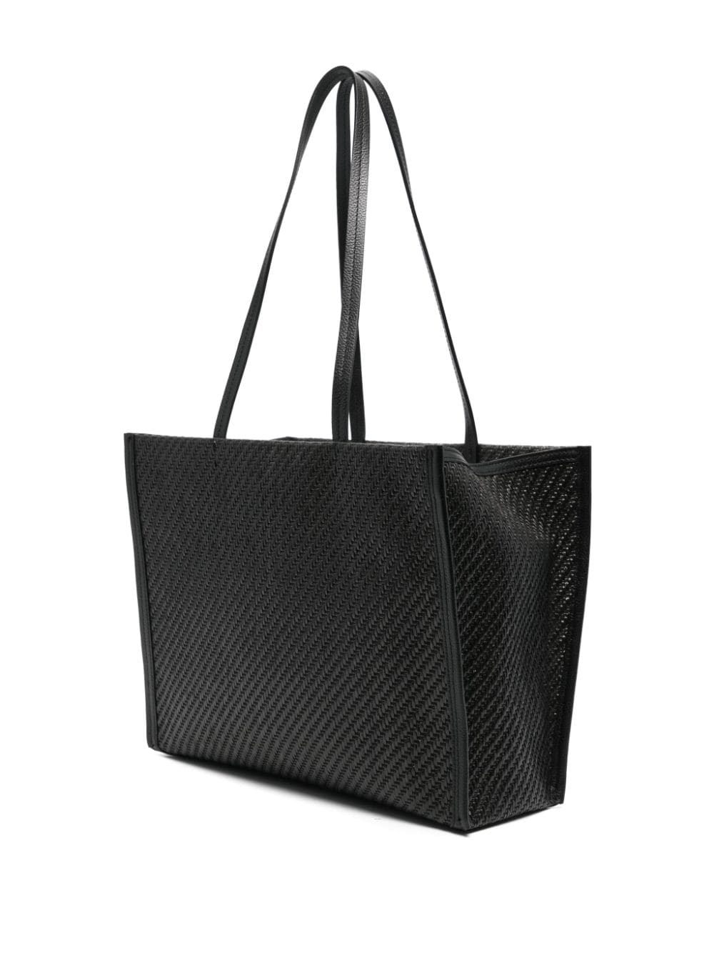 Shop Patrizia Pepe Logo-plaque Interwoven Shoulder Bag In Black
