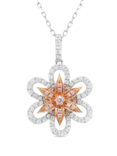 HYT Jewelry قلادة ذهب وبلاتين بدلاية زهور مرصعة بألماس