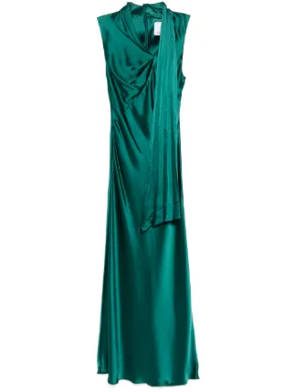 slim fit dress slacks Acler Green Satin 'Larimer' Floral Long Sleeve Midi Dress Size S main image 0